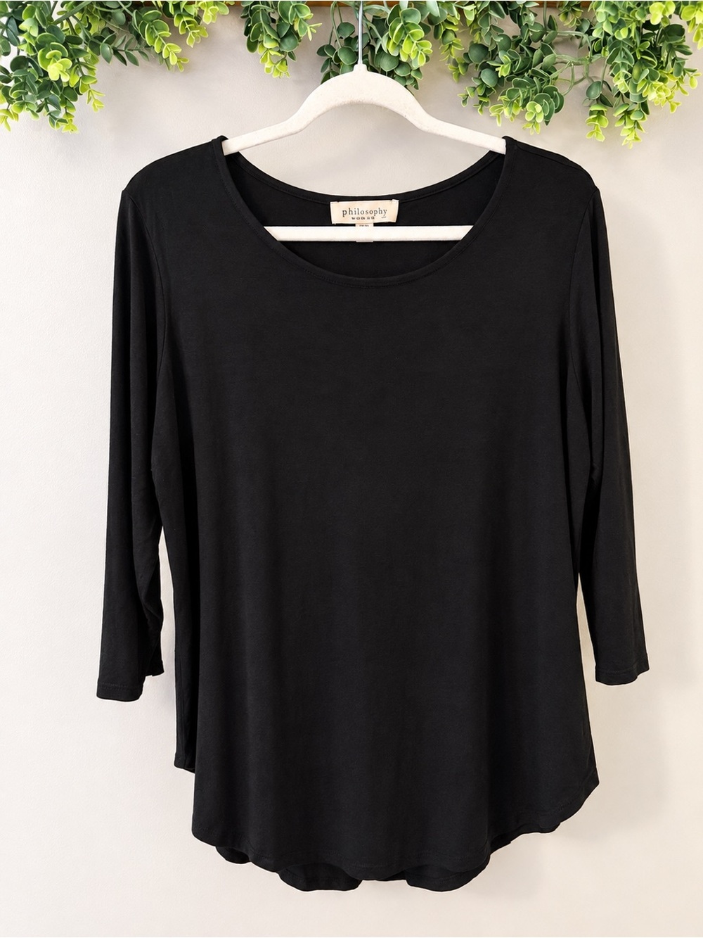 Philosophy Woman Black Tunic Top 1X 3/4 Sleeve Rayon Stretch
